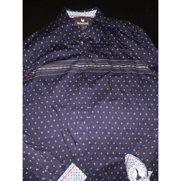 Butter Cloth Shirt Mens L Blue Long Sleeve Button Up Casual Flip Cuff - Picture 3 of 9